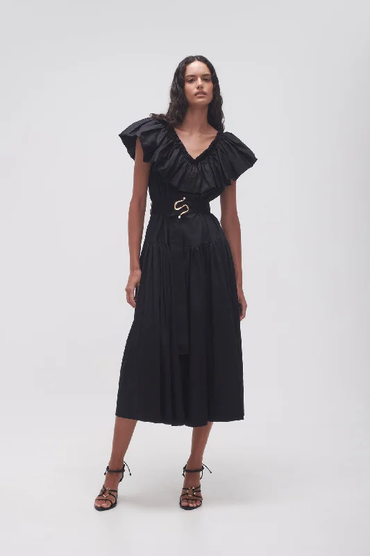 Midi dresses with ruffled bodices for a more pronounced feminine lookAlma Bubble Frill Midi Dress Midi dresses with ruffled bodices for a more pronounced feminine lookAlma Bubble Frill Midi Dress