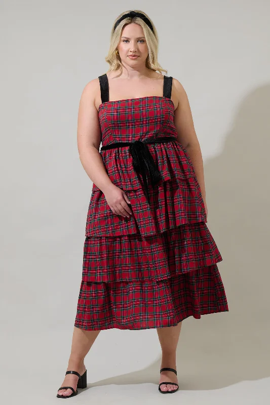 Midi dresses with lace - up fronts for a unique and adjustable styleArvada Plaid Mari Tiered Midi Dress Curve Midi dresses with lace - up fronts for a unique and adjustable styleArvada Plaid Mari Tiered Midi Dress Curve