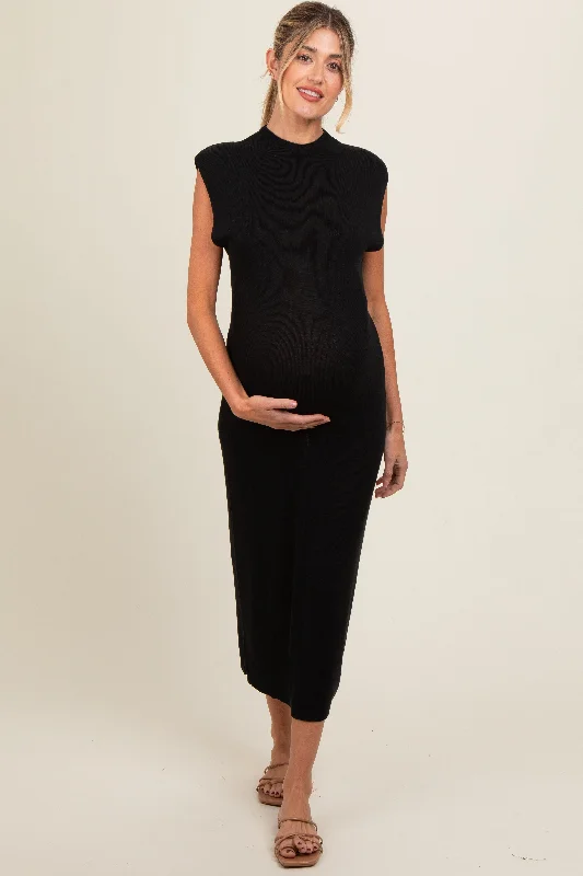 Midi dresses with ruched bodices for a feminine and fitted feelBlack Knit Mock Neck Maternity Midi Dress Midi dresses with ruched bodices for a feminine and fitted feelBlack Knit Mock Neck Maternity Midi Dress