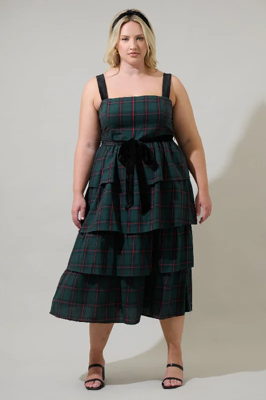 Midi dresses with mesh inserts for a trendy and breathable optionBrook Plaid Mari Tiered Midi Dress Curve Midi dresses with mesh inserts for a trendy and breathable optionBrook Plaid Mari Tiered Midi Dress Curve
