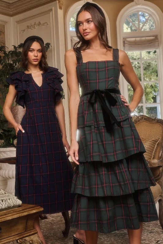 Midi dresses with ruched sleeves for a more fitted and stylish arm lookBrook Plaid Mari Tiered Midi Dress Midi dresses with ruched sleeves for a more fitted and stylish arm lookBrook Plaid Mari Tiered Midi Dress