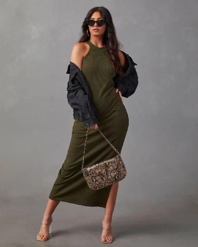 Midi dresses with ruffled bodices for a more pronounced feminine lookConstancia Ribbed Slit Midi Dress Midi dresses with ruffled bodices for a more pronounced feminine lookConstancia Ribbed Slit Midi Dress