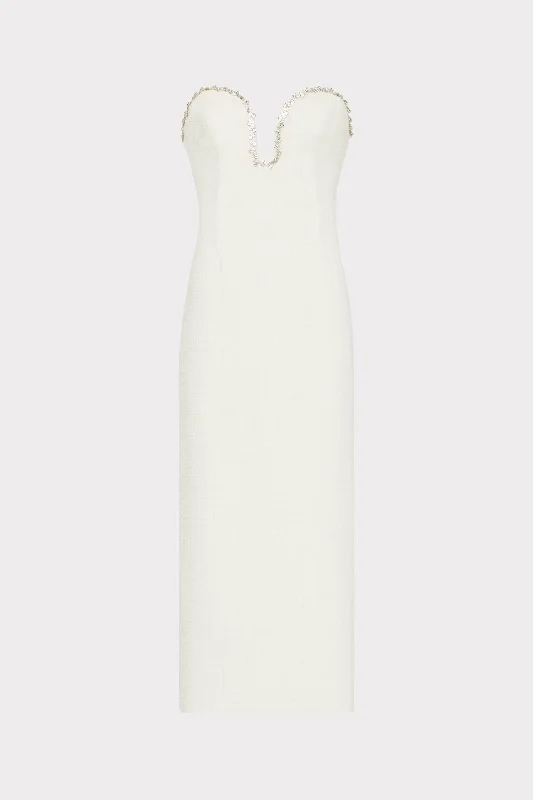 Midi dresses with one - shoulder designs for a modern and asymmetric styleEmelia Boucle Strapless Midi Dress Midi dresses with one - shoulder designs for a modern and asymmetric styleEmelia Boucle Strapless Midi Dress