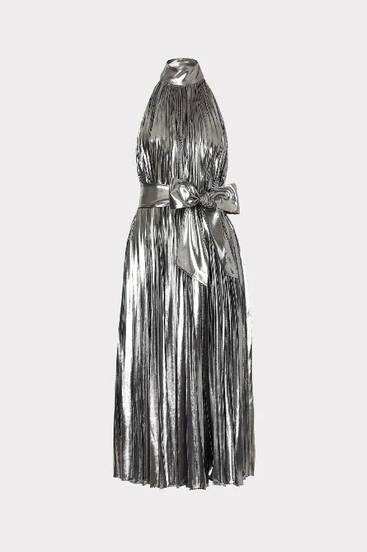 Midi dresses with bow accents for a sweet and charming lookIdena Pleated Lamé Halter Dress Midi dresses with bow accents for a sweet and charming lookIdena Pleated Lamé Halter Dress