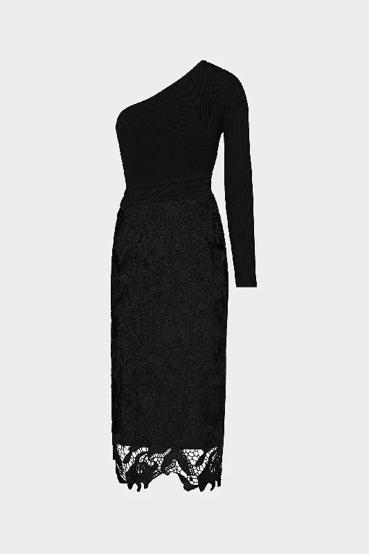 Midi dresses with button - down skirts for a unique and functional designKingsley One Shoulder Combo Knit Midi Dress Midi dresses with button - down skirts for a unique and functional designKingsley One Shoulder Combo Knit Midi Dress