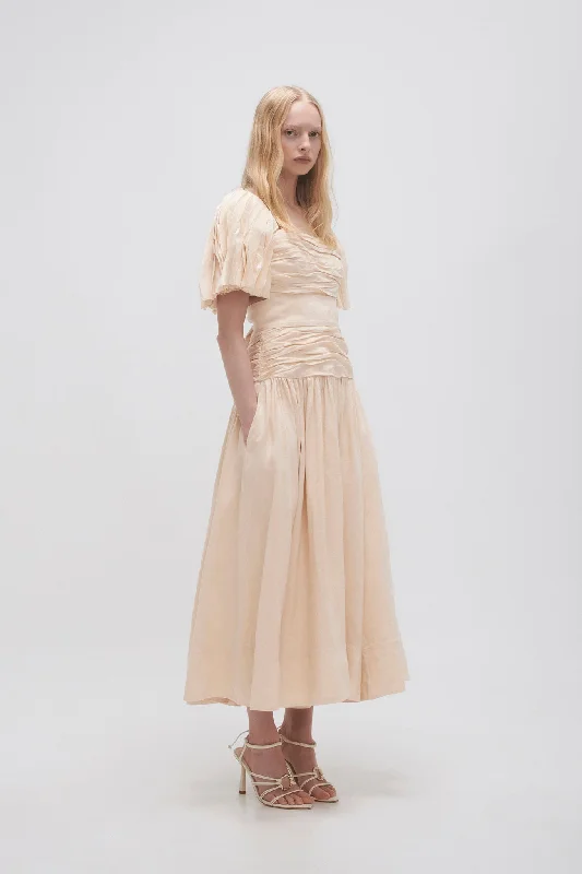 Maxi - inspired midi dresses with flowing fabrics for a beachy vibeMarianne Ruched Midi Dress Maxi - inspired midi dresses with flowing fabrics for a beachy vibeMarianne Ruched Midi Dress