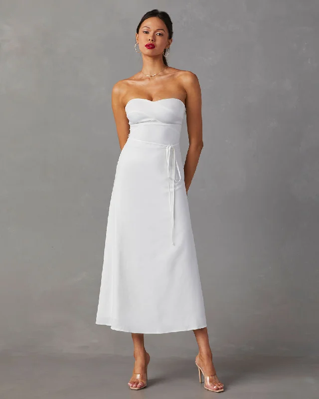 Midi dresses with pom - pom trims for a playful and festive lookMilos Strapless Midi Dress Midi dresses with pom - pom trims for a playful and festive lookMilos Strapless Midi Dress