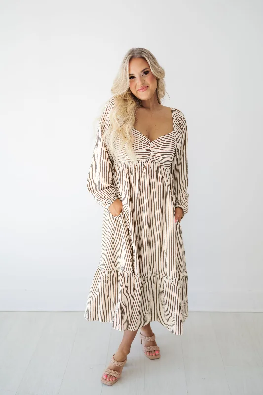 Midi dresses with off - the - shoulder necklines for a flirty lookMirabel Dress - Brown Midi dresses with off - the - shoulder necklines for a flirty lookMirabel Dress - Brown