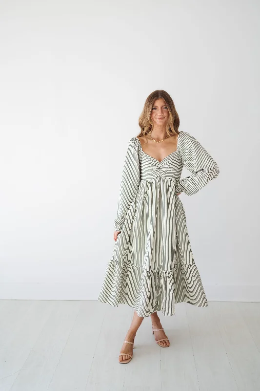 Midi dresses with asymmetric hems for a fashion - forward and dynamic appearanceMirabel Dress - Olive Midi dresses with asymmetric hems for a fashion - forward and dynamic appearanceMirabel Dress - Olive