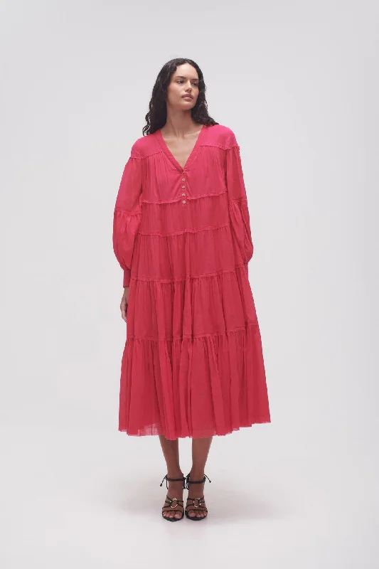 Midi dresses with metallic threads for a glamorous evening eventSally Tiered Plunge Midi Dress Midi dresses with metallic threads for a glamorous evening eventSally Tiered Plunge Midi Dress