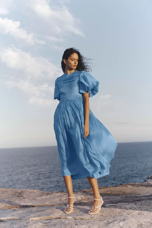 Wrap - style midi dresses in silk for a sophisticated office lookSylvia Pintuck Midi Dress Wrap - style midi dresses in silk for a sophisticated office lookSylvia Pintuck Midi Dress
