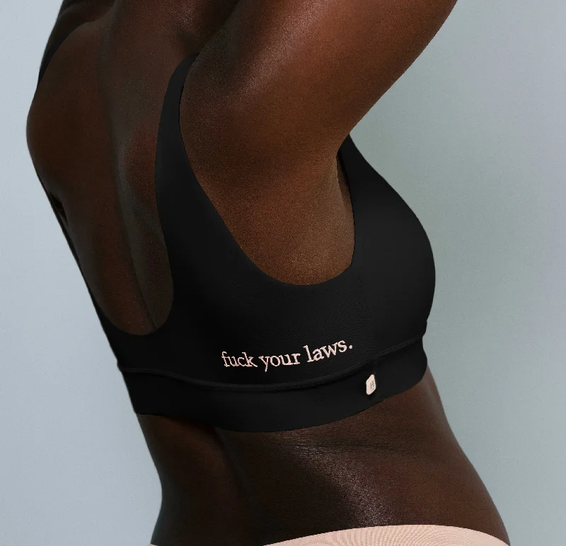 Women's bras with moisture - wicking propertiesBliss Bralette: Fuck Your Laws - Black Women's bras with moisture - wicking propertiesBliss Bralette: Fuck Your Laws - Black