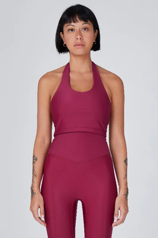 high impact women sport bra for runningIris Halter Crop Top | Recycled Nylon |  Wine