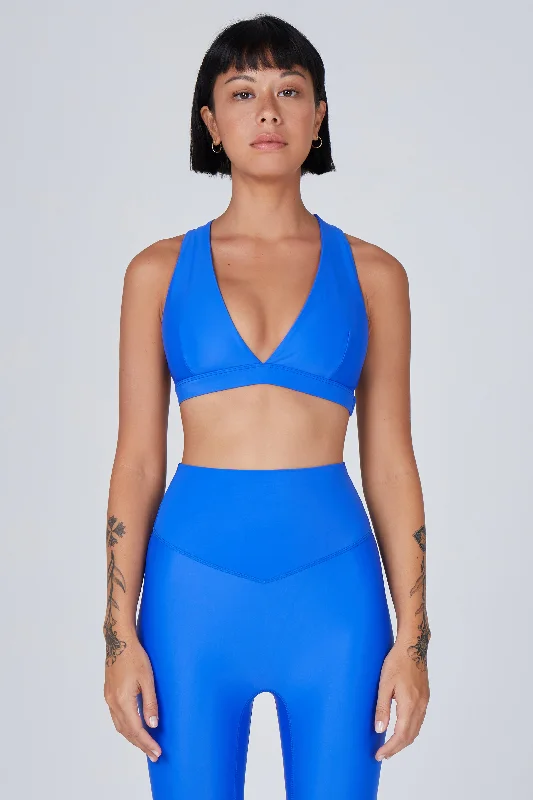 high impact women sport bra for runningLilly V 2.0 Push Up Sports Bra | Recycled Nylon | Lapis