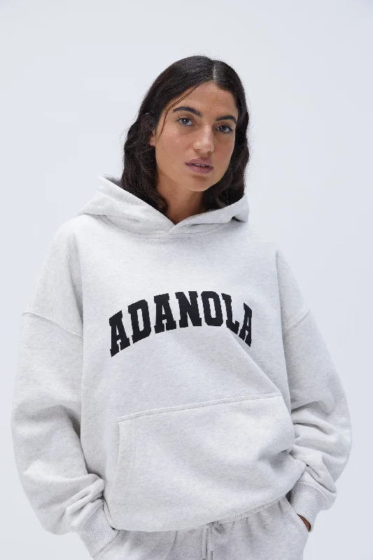 wireless women sport bra for comfortVarsity Oversized Hoodie - Light Grey Melange/Black