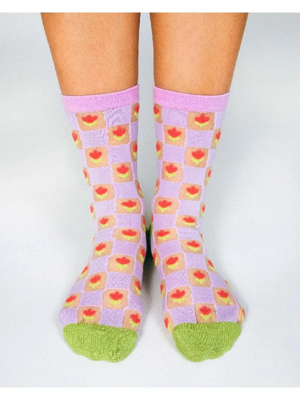 Checkered Tulips Sheer Ankle Sock