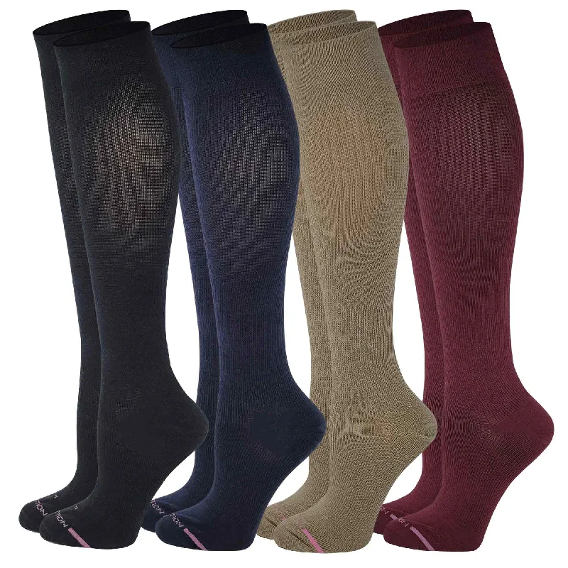 Knee High Compression Socks | Assorted Solid Colors | Womens (4 Pairs)