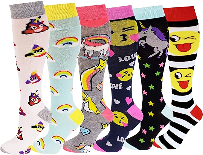 Women 6 Pairs Rainbow Emoji Knee High Socks