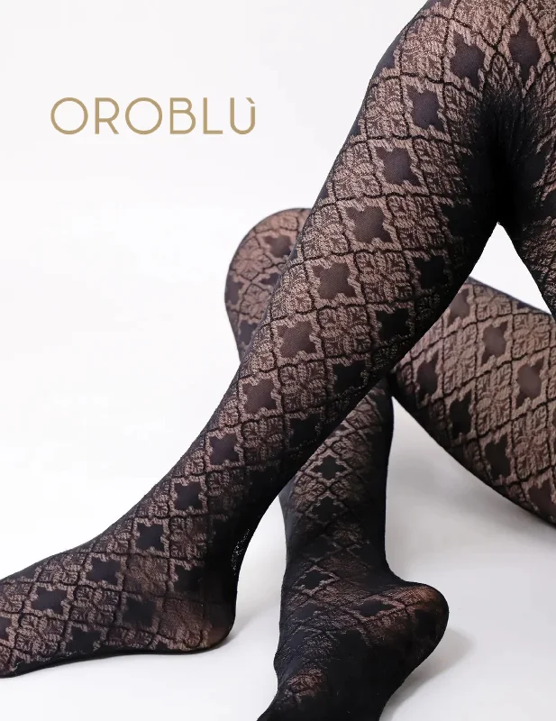 Oroblu Clearance Jacquard Lace Tights Black VOBC67780