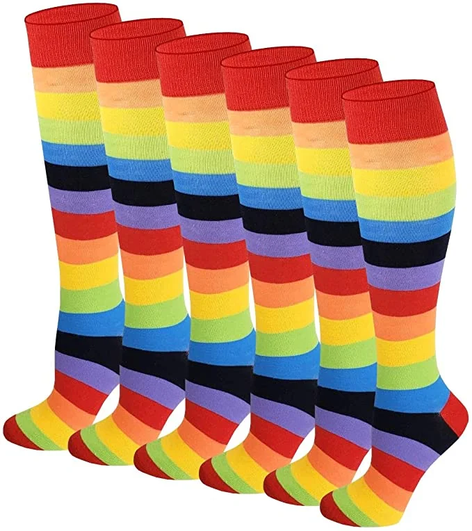 Knee High Socks | Classic Rainbow Stripes | Womens (6 Pairs)