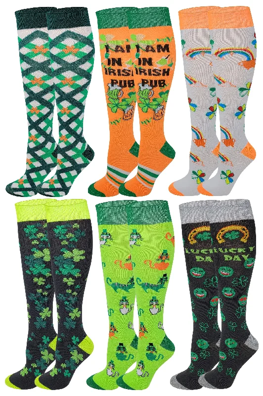 Knee High Socks | Novelty St. Patrick's Day | Womens (6 Pairs)
