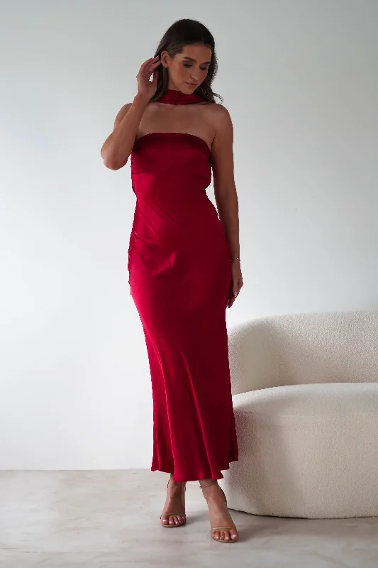 Maxi dresses with cold - shoulder cutouts for a trendy lookAlice Soft Satin Maxi Dress | Dark Red Maxi dresses with cold - shoulder cutouts for a trendy lookAlice Soft Satin Maxi Dress | Dark Red