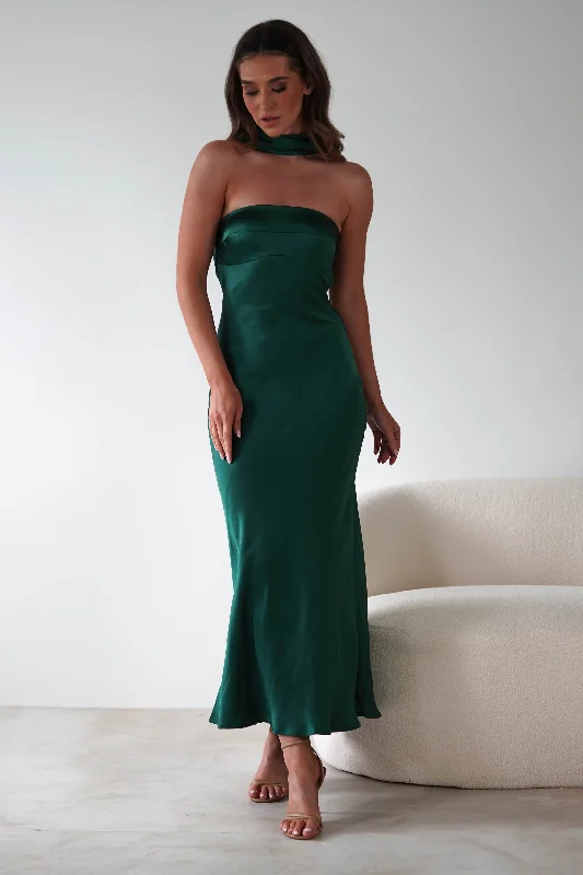 Polyester maxi dresses for easy - care and durabilityAlice Soft Satin Maxi Dress | Emerald Green Polyester maxi dresses for easy - care and durabilityAlice Soft Satin Maxi Dress | Emerald Green