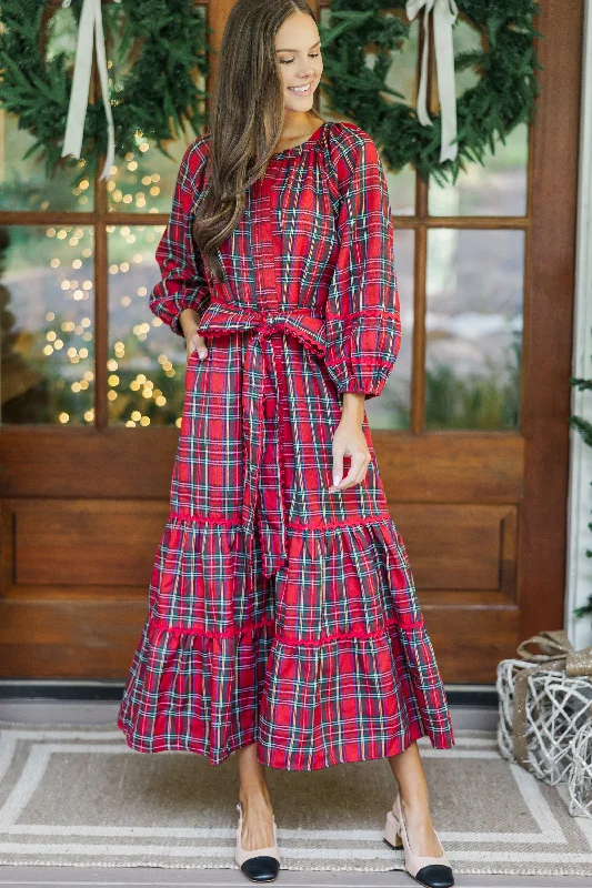 Maxi dresses with cut - out details on the sides for a modern edgeAll Good Things Red Plaid Midi Dress Maxi dresses with cut - out details on the sides for a modern edgeAll Good Things Red Plaid Midi Dress