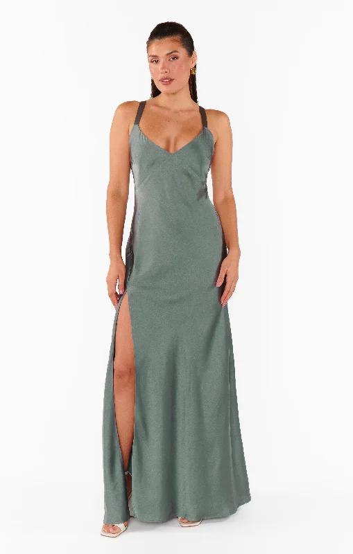 Maxi dresses with a V - neckline for a flattering and elongating shapeAnderson Maxi Dress ~ Deep Sage Luxe Satin Maxi dresses with a V - neckline for a flattering and elongating shapeAnderson Maxi Dress ~ Deep Sage Luxe Satin
