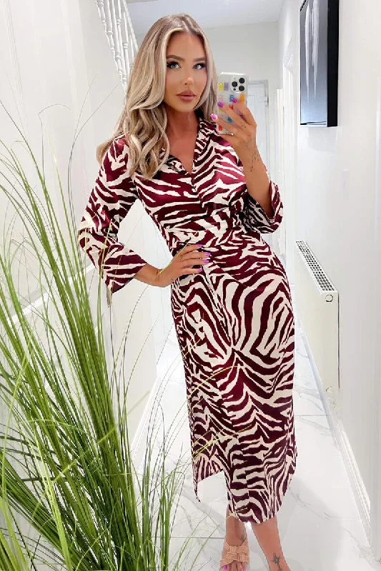 Metallic maxi dresses for a glamorous New Year's Eve partyBurgundy Animal Print Button Top Gathered Side Midi Dress Metallic maxi dresses for a glamorous New Year's Eve partyBurgundy Animal Print Button Top Gathered Side Midi Dress