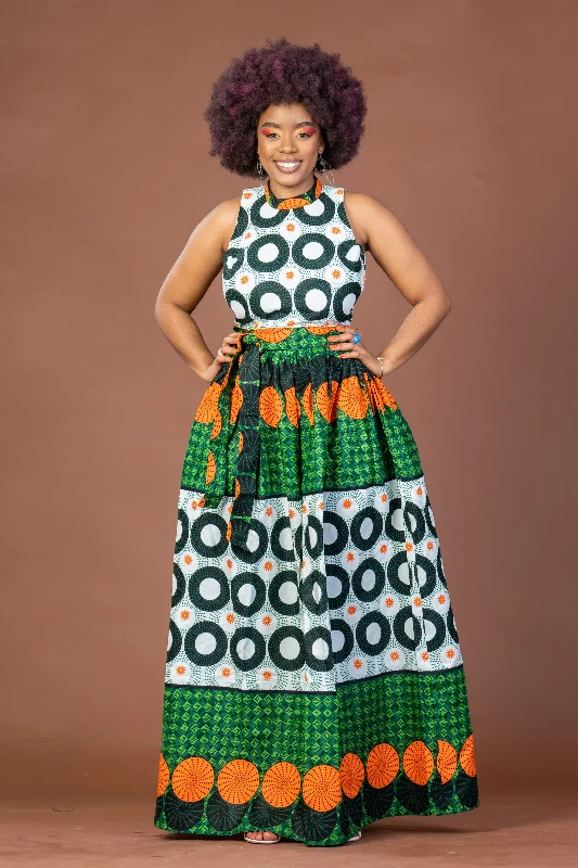 Denim maxi dresses with frayed hems for a casual lookCecilia Ankara Maxi Dress | Green and White African Print Denim maxi dresses with frayed hems for a casual lookCecilia Ankara Maxi Dress | Green and White African Print