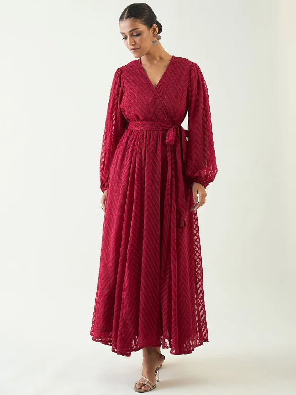 Velvet maxi dresses with long sleeves for winter weddingsDeep Red Chevron Dobby Wrap Maxi Dress Velvet maxi dresses with long sleeves for winter weddingsDeep Red Chevron Dobby Wrap Maxi Dress