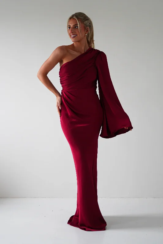 Sheer maxi dresses with lace overlays for a romantic touchElegance Silky Maxi Dress | Wine