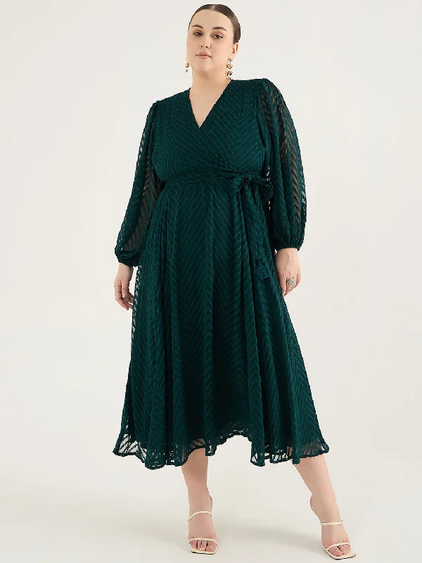 Maxi dresses with pom - pom trims for a playful and festive lookForest Green Chevron Dobby Wrap Maxi Dress
