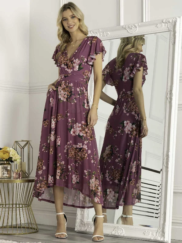 Maxi dresses with side slits for a touch of allureJolie Moi Eliza Dip Hem Mesh Maxi Dress, Purple Floral Maxi dresses with side slits for a touch of allureJolie Moi Eliza Dip Hem Mesh Maxi Dress, Purple Floral