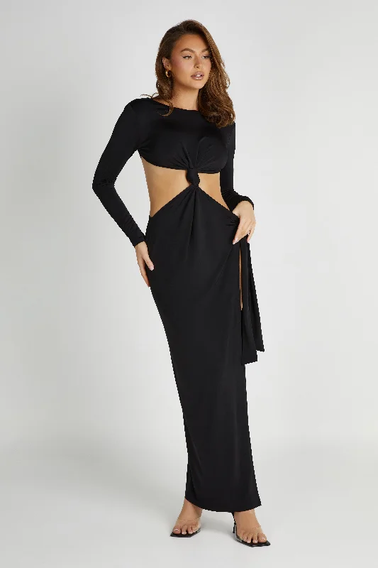 Maxi dresses with polka dot prints for a playful styleKiandra Slinky Knot Maxi Dress - Black Maxi dresses with polka dot prints for a playful styleKiandra Slinky Knot Maxi Dress - Black