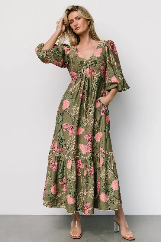 Maxi dresses with ribbed textures for a unique and tactile lookLonna Dress | Olive + Fuschia Floral Maxi dresses with ribbed textures for a unique and tactile lookLonna Dress | Olive + Fuschia Floral