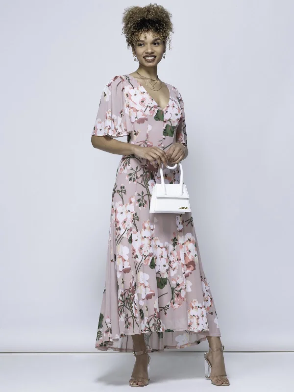 Maxi dresses with balloon sleeves for a vintage - inspired styleMabilla Floral Print Mesh Maxi Dress, Dusty Pink Maxi dresses with balloon sleeves for a vintage - inspired styleMabilla Floral Print Mesh Maxi Dress, Dusty Pink