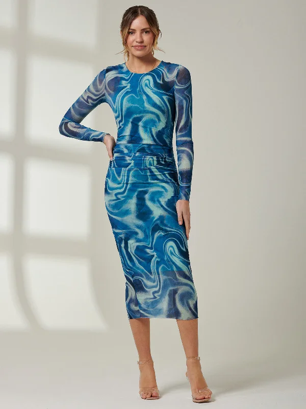 Maxi dresses with a cinched waist for a defined silhouetteMabyn Mesh Long Sleeve Midaxi Dress, Blue Multi Maxi dresses with a cinched waist for a defined silhouetteMabyn Mesh Long Sleeve Midaxi Dress, Blue Multi