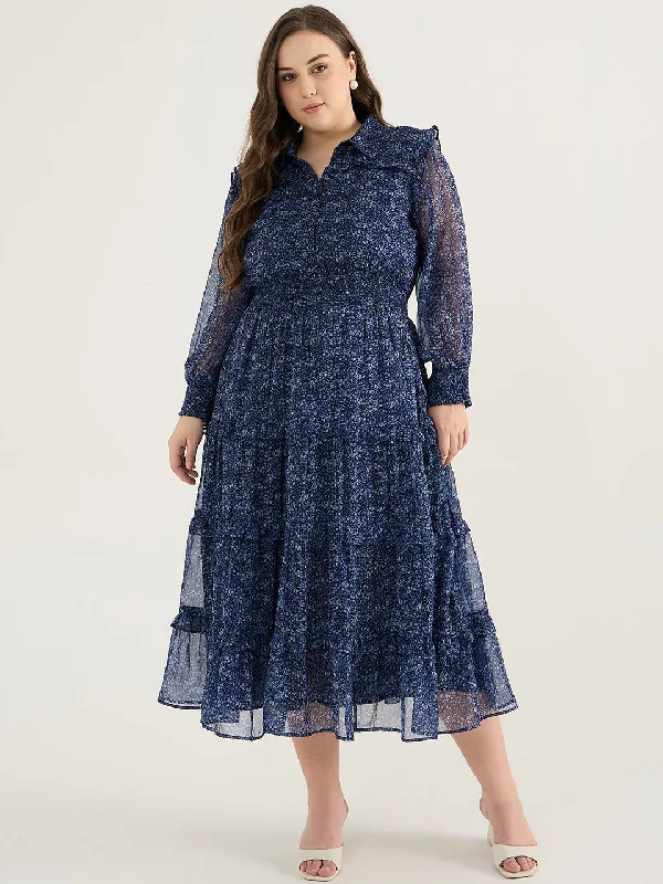 Maxi dresses with cold - shoulder cutouts for a trendy lookNavy Floral Print Tiered Maxi Dress Maxi dresses with cold - shoulder cutouts for a trendy lookNavy Floral Print Tiered Maxi Dress