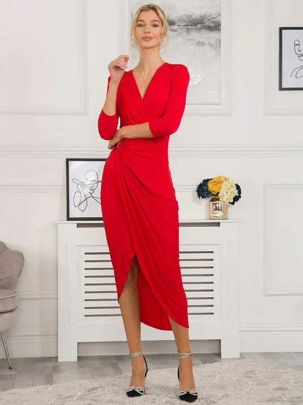 Maxi dresses with a belted empire waist for a more defined and flattering silhouetteParris Jersey Draped Bodycon Dress, Red