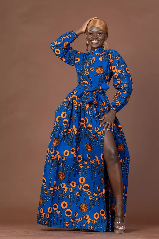 Maxi dresses with patchwork designs for a one - of - a - kind styleRoyal Ankara Maxi Dress | Blue and Orange African Print Maxi dresses with patchwork designs for a one - of - a - kind styleRoyal Ankara Maxi Dress | Blue and Orange African Print