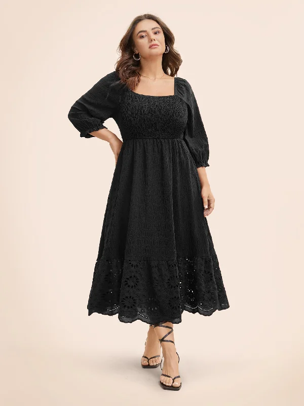Maxi dresses with one - shoulder designs for a stylish and asymmetric lookSquare Neck Broderie Anglaise Patchwork Shirred Dress Maxi dresses with one - shoulder designs for a stylish and asymmetric lookSquare Neck Broderie Anglaise Patchwork Shirred Dress