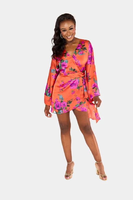 Mini dresses with fringe for a bohemian styleAstrid Wrap Mini Dress - Tuscan Rose