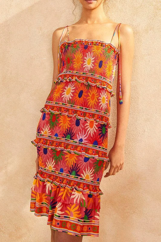 Mini dresses with puff sleeves for a vintage lookCoral Summer Sun Mini Dress