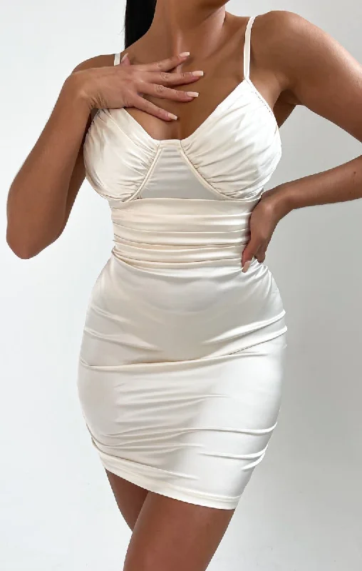 Mini dresses with embroidered details for a unique touchCream Strappy Silk Bodycon Mini Dress - Keely Mini dresses with embroidered details for a unique touchCream Strappy Silk Bodycon Mini Dress - Keely