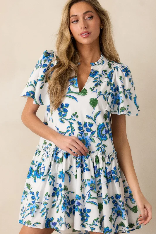 Mini dresses with side slits for a sexy appealCrystal Waters 100% Cotton Blue Floral Mini Dress Mini dresses with side slits for a sexy appealCrystal Waters 100% Cotton Blue Floral Mini Dress