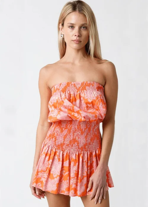 Mini dresses with tassel accents for a fun touchDelaney Orange Floral Strapless Mini Dress Mini dresses with tassel accents for a fun touchDelaney Orange Floral Strapless Mini Dress