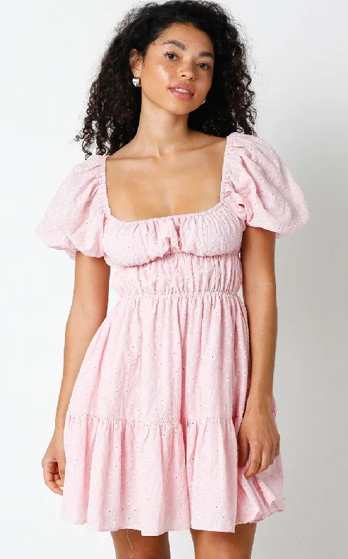 Mini dresses with asymmetric hems for a fashion - forward lookKendall Pink Eyelet Puff Sleeve Mini Dress Mini dresses with asymmetric hems for a fashion - forward lookKendall Pink Eyelet Puff Sleeve Mini Dress
