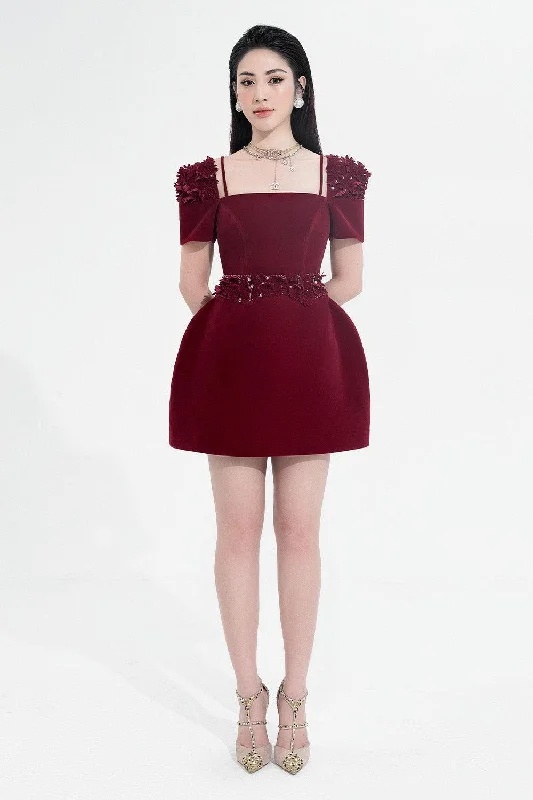 Velvet mini dresses for autumn weddingsNicola A-line Square Neck Velvet Mini Dress